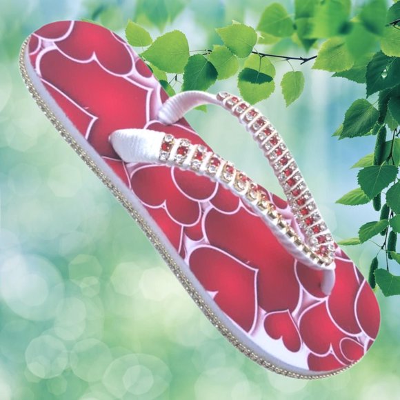 Women's Luxury Flip Flops with hearts, crystals and rhinestones, all occasions. - Picture 6 of 17